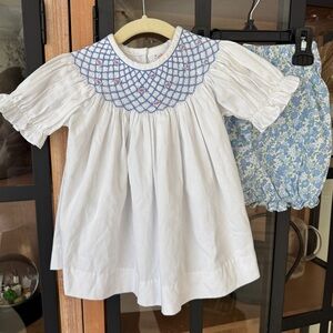 Stitchy Fish smocked heirloom bishop dress top diaper set embroidered flowers
